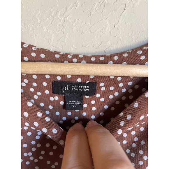 J. Jill Size XL Wearever Brown White Dot Dress Short Sleeve - Picture 5 of 8